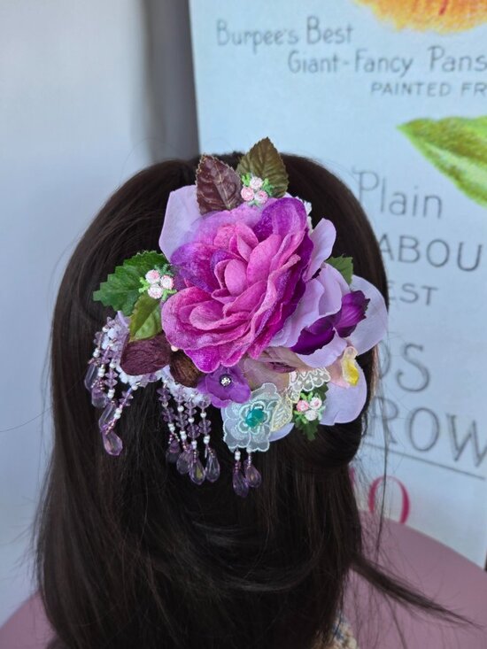 Handmade Velvet Rose Hair Clip Beaded Fringe Flapper Style Dollette Fairycore main image 7